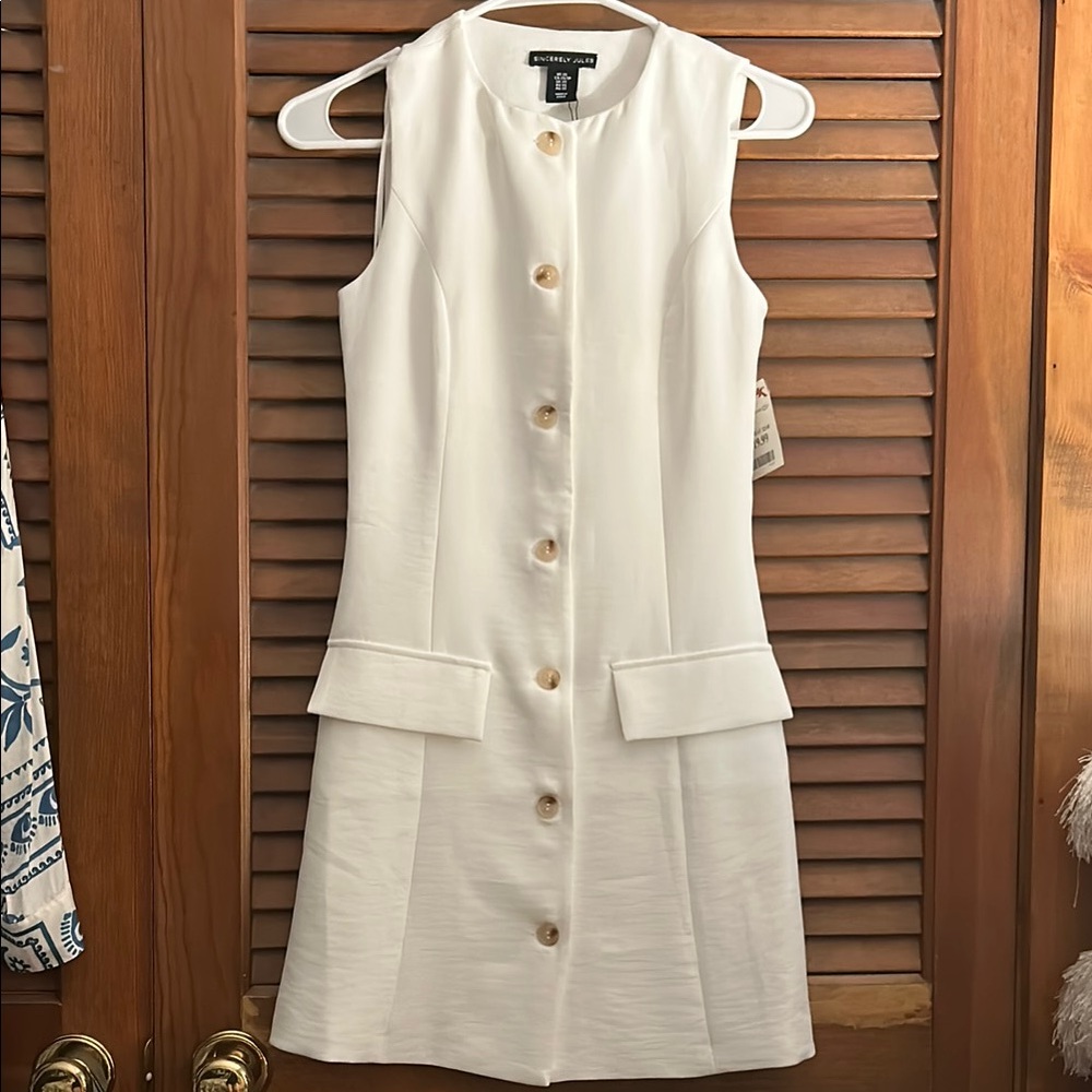 Sincerely Jules Cream Button-Front Mini Dress